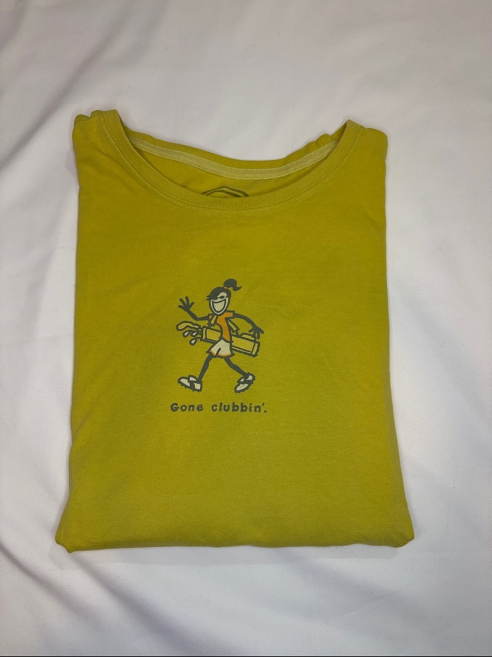 Life Is Good Golfer Girl Gone Clubbin’ Golf Pun Graphic Crewneck Chartreuse Tee